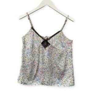 Calvin Klein 100% Silk Floral Print Tank Top Ajustable Straps Lace Detail Small